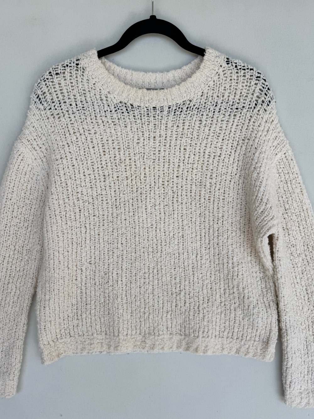 Vince Cream Open-Weave Merino Wool Blend Crewneck Sweater